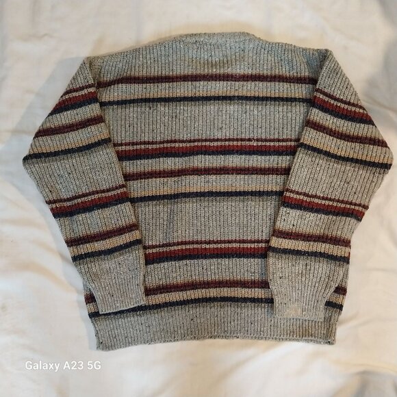 Vintage Brian MacNeil Sportswear Striped Gray Knit Sweater Grandpa Cozycore - Picture 3 of 3